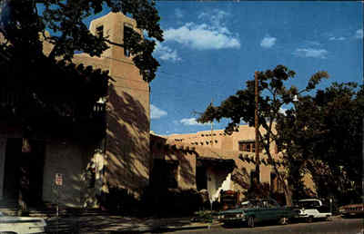Santa Fe New Mexico USA postcard ~1950/60 Museum of Fine Art Straßenpartie