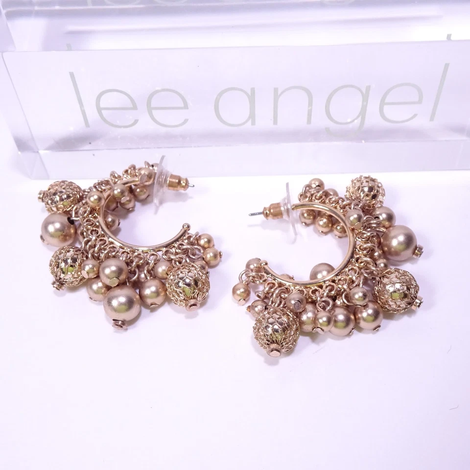 Brincos de argola femininos Neiman Marcus Lee Angel malha ouro brilhante novo com etiquetas 110 - Imagem 4 de 4