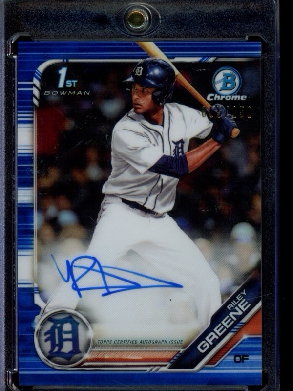 2019 Bowman Draft - Chrome Draft Pick Autographs Riley Greene #CDA-RG BLUE /150
