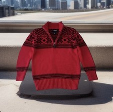 Chaps Sz 6 Unisex Kids Red-Black Holly Flowers L-Sleeve Mock-Neck C-Knit T-Shirt