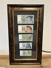 5 historische DM-Banknoten im edlen Vintage-Massivholzrahmen