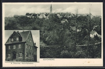 AK Schömberg / Schlichemtal, Ortsansicht, Kolonialwaren A. Deschler 