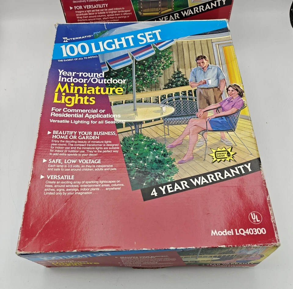 Винтажный лот из 2 INTERMATIC новый из старых запасов 100 крытый открытый праздник струнных инструментов света комплект - Изображение 2 из 4