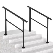 LOVMOR 2 Pack 4 Step Hand Rails for Outdoor Steps, Wrought Iron Railing,