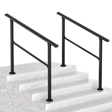 LOVMOR 2 Pack 4 Step Hand Rails for Outdoor Steps, Wrought Iron Railing,