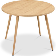 round 35.5In Dining Table for 4 W/Sturdy Wood Finish Steel Legs, Mid Century Mod