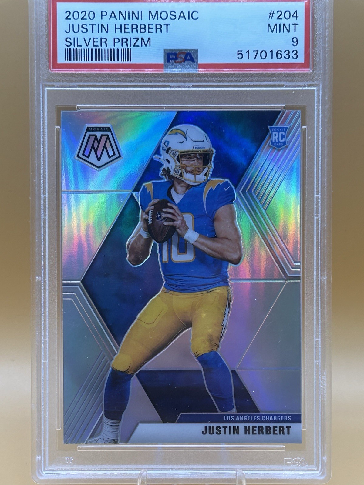 2020 Panini Mosaic Justin Herbert Silver Prizm #204 RC PSA 9