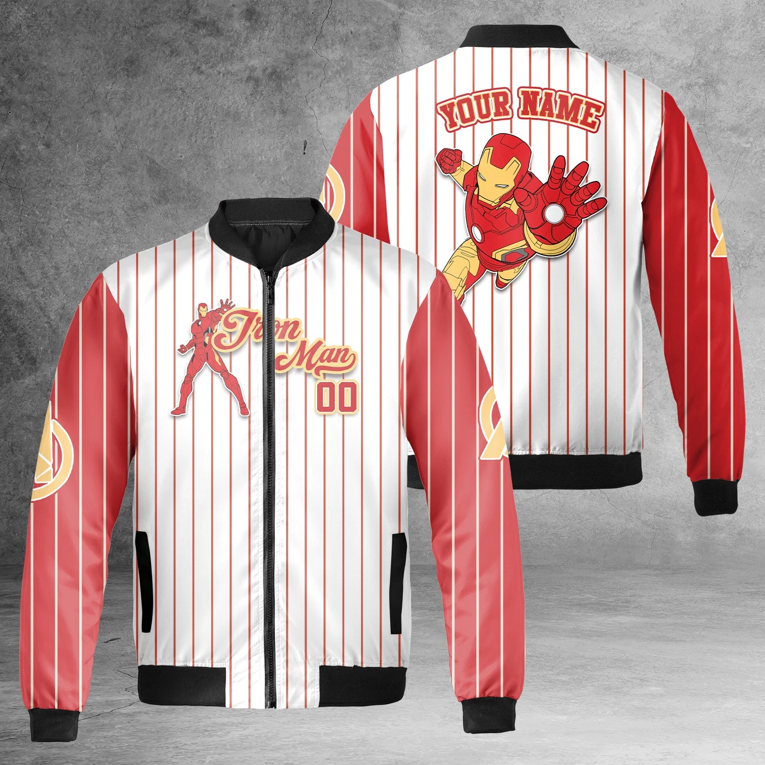 Personalized Iron Man Superhero Red & White Simple Striped Gift For Fan Jacket
