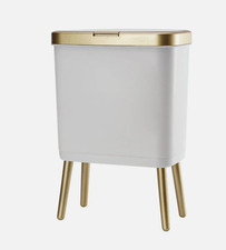 Bathroom Trash Can with Lid, Plastic Garbage Can with Legs, 4 Gallon Gold Trash