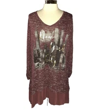 CATO Plus Size 2X 18W 20W Shirt Top Burgundy New York Shimmery 3/4 Sleeve