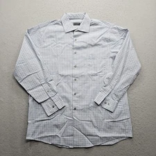 Van Heusen Flex Men's Size Large Blue White Checkered Long Sleeve Button Down