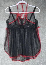Adore Me Babydoll Camisole Top Womens Sz 2X Black Red Polka Dot Sheer Romantic