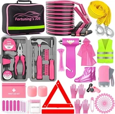 298PCS Roadside Emergency Kit - Emergency Kit with Jumper Cables, Roadside Pink