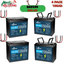4PK KUNLUN 12V 100Ah LiFePO4 Battery - Mini, 16lbs, BMS, for Trolling Motor, RV,