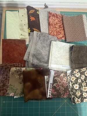 Brown Fabric Scrap Bag Bundle Remnants Cotton Crumb Quilt Squares Sewing Big Lot