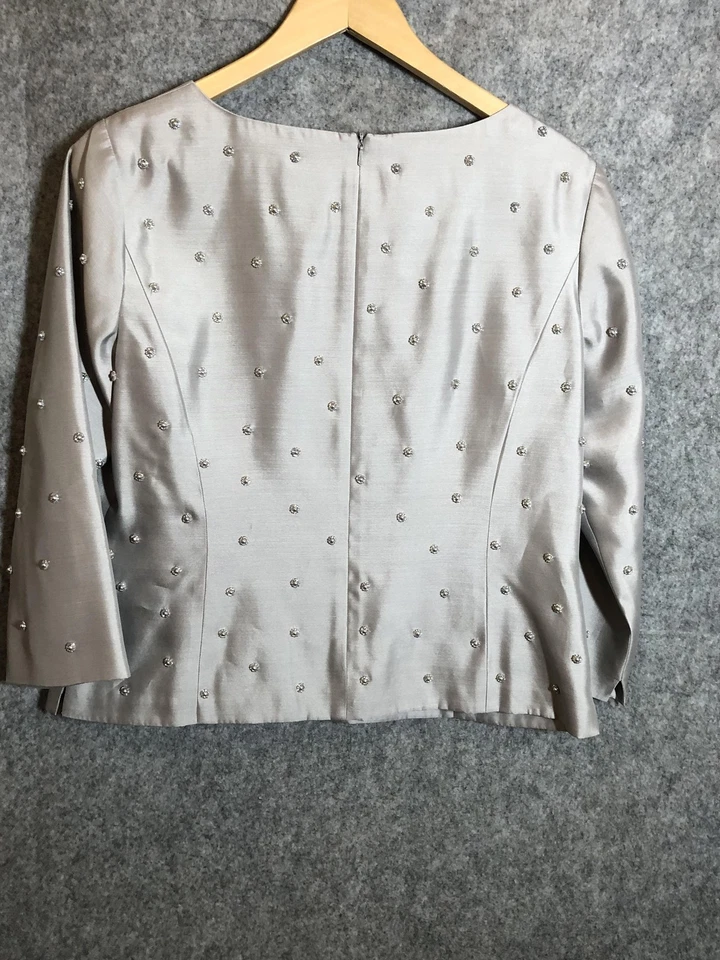 Conjunto de 2 piezas de traje pantalón Talbots Petites para mujer 10 Petite champán seda con cuentas Foto 4 de 4