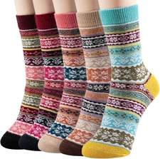 Wool Socks - 5 Pairs of Soft, Cozy, Warm Boot Socks for Women Crew Cozy Winter S