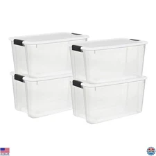 Sterilite 4-Pack Ultra Latching Box, Storage Bins with Lids, Clear Plastic, 70