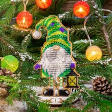 DIY Bead embroidery kit on wood Christmas Decor Dwarf Craft gift