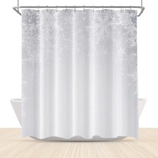 Winter Holiday Shower Curtain Christmas Theme White Sparkle Snowflakes Bathro...