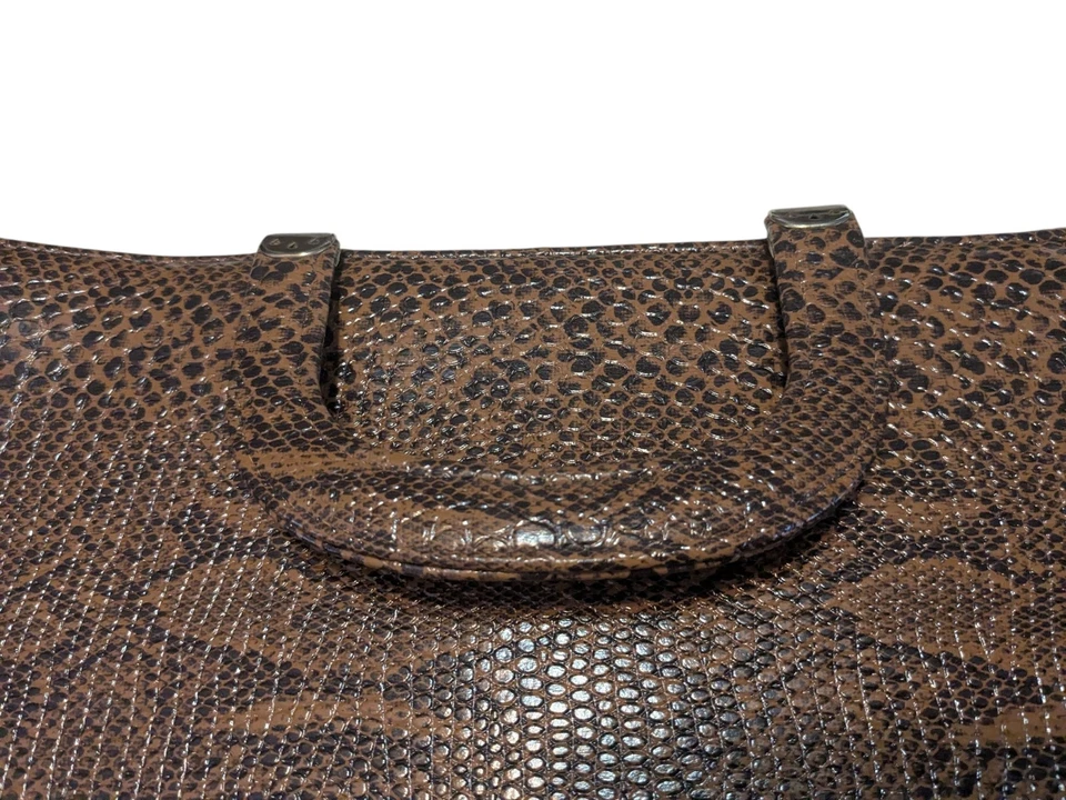 Bolsa de mão de couro vintage pele de cobra maleta satchel 14" geométrica estampa animal - Imagem 3 de 4