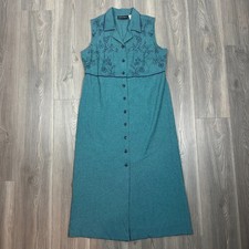 Melissa Harper Teal Navy Houndstooth Button Front Sleeveless Midi Dress Women’s