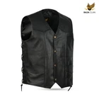 Men Classic Side Laces Sleeveless Motorcycle Biker Leather Waistcoat Vest Black