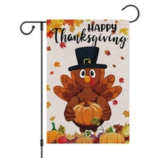 Best Turkey Happy Thanksgiving Garden Flag 12x18 Inch Double Sided for Outside