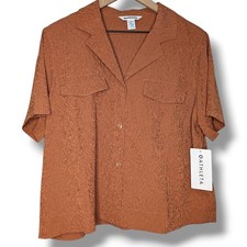 NWT L Athleta Rustic Brown Lightweight Echo Top Collared Button Down Shirt NEW