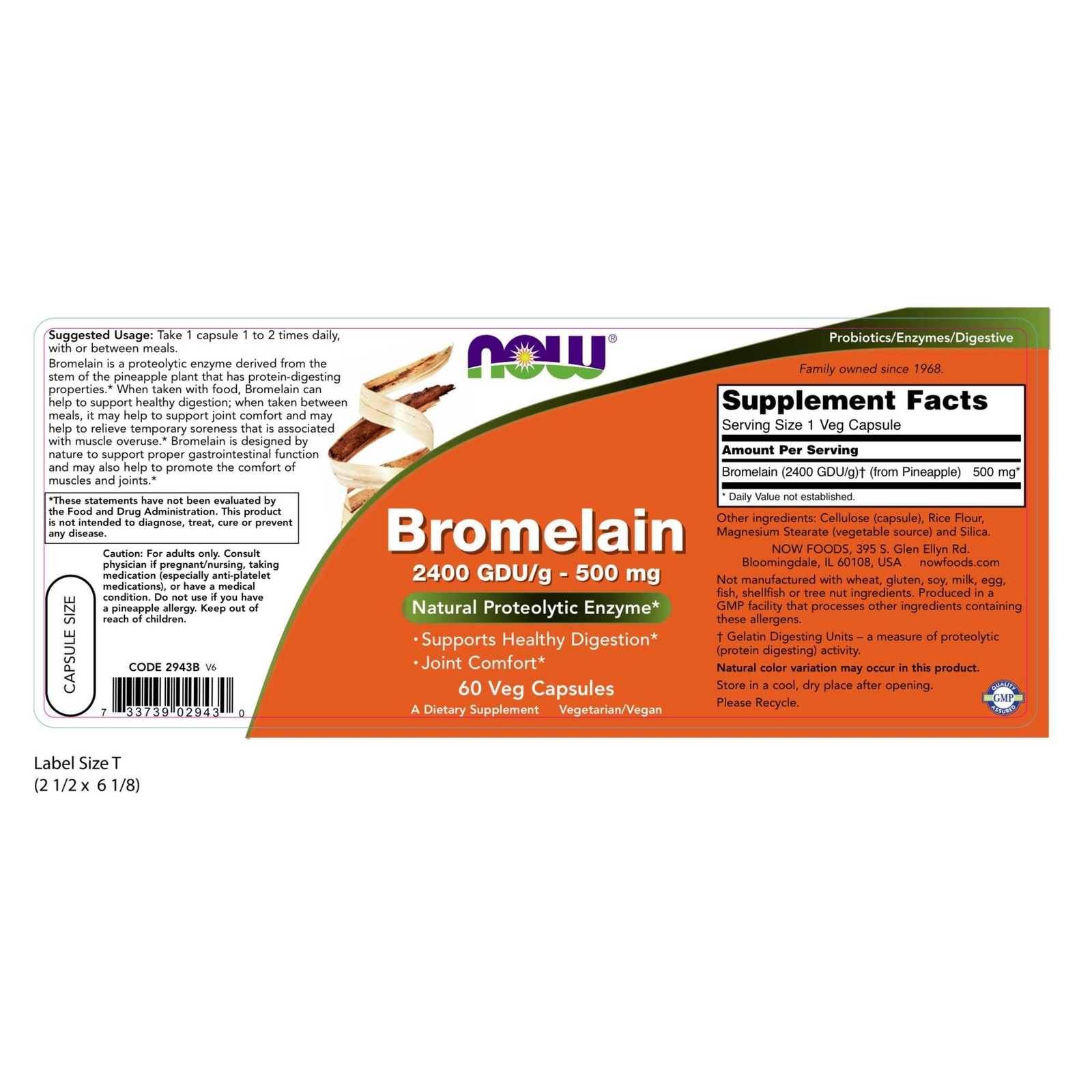 Bromelain Enzyme 500mg 60 Veg Kapseln Vegan Gelenke Stütze Komfort