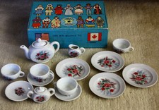 Vintage Porcelain Doll Miniature Tea Set Japan with Children of the World box
