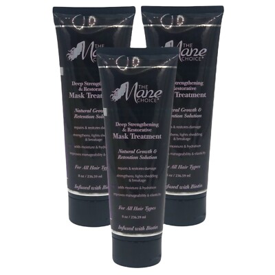 3 Pack The Mane Choice Hair Mask Treatment 8 oz Repair Green Tea Carrot Biotin
