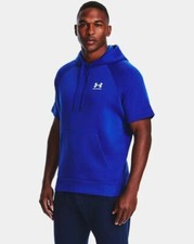 Under Armour Men's UA Rival Fleece Short Sleeve Blue Hoodie 1357450-400 NWT