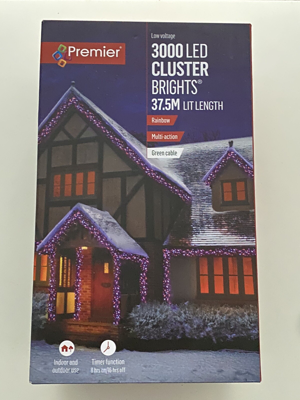 Premier 3000 LED Multi Action Rainbow Cluster Christmas Lights 37.5M Green Cable 5053844287743