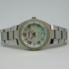 FOSSIL AM-4141 All Stainless Steel Quartz Women's Watch Sz. 5 1/2" New Battery