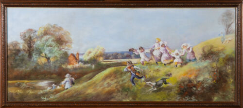 Framed 20th Century Pastel - Children at Play - Picture 1 of 4