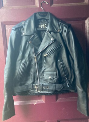  FMC Black Leather Classic Motorcycle Jacket XL Womens FullCut SHIPPING INCLUDED