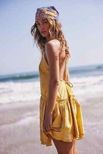 Free People Deserted Island Mini Dress Floral Yellow Print Cotton Size S New