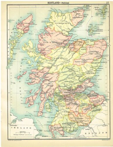 1920 Color Maps Physical Features of Ireland and Scotland Map - Picture 1 of 2
