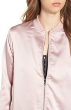 Missguided Bomber Jacket Pink Satin Long Jacket Size 8 (medium)