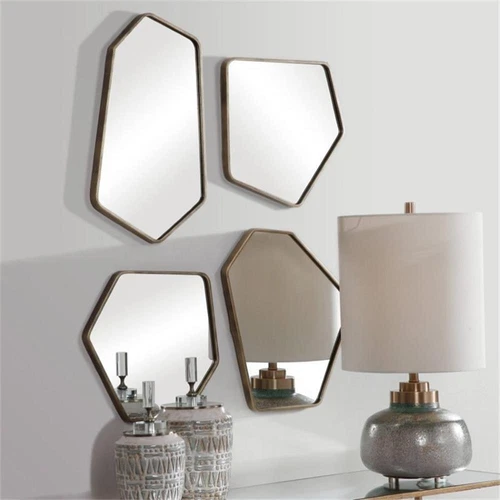 Uttermost Linneah Contemporary Metal MDF Glass Mirror in Aged Gold (Set of 4) - Picture 8 of 10