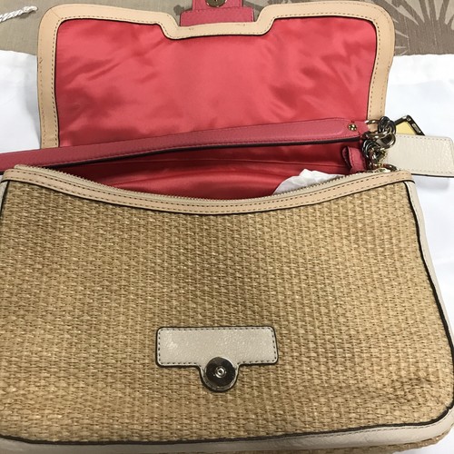 NWT COACH Madison Pinnacle Straw Flap Eva Gold/Guava Satchel Handbag Purse 23427 - Picture 7 of 12