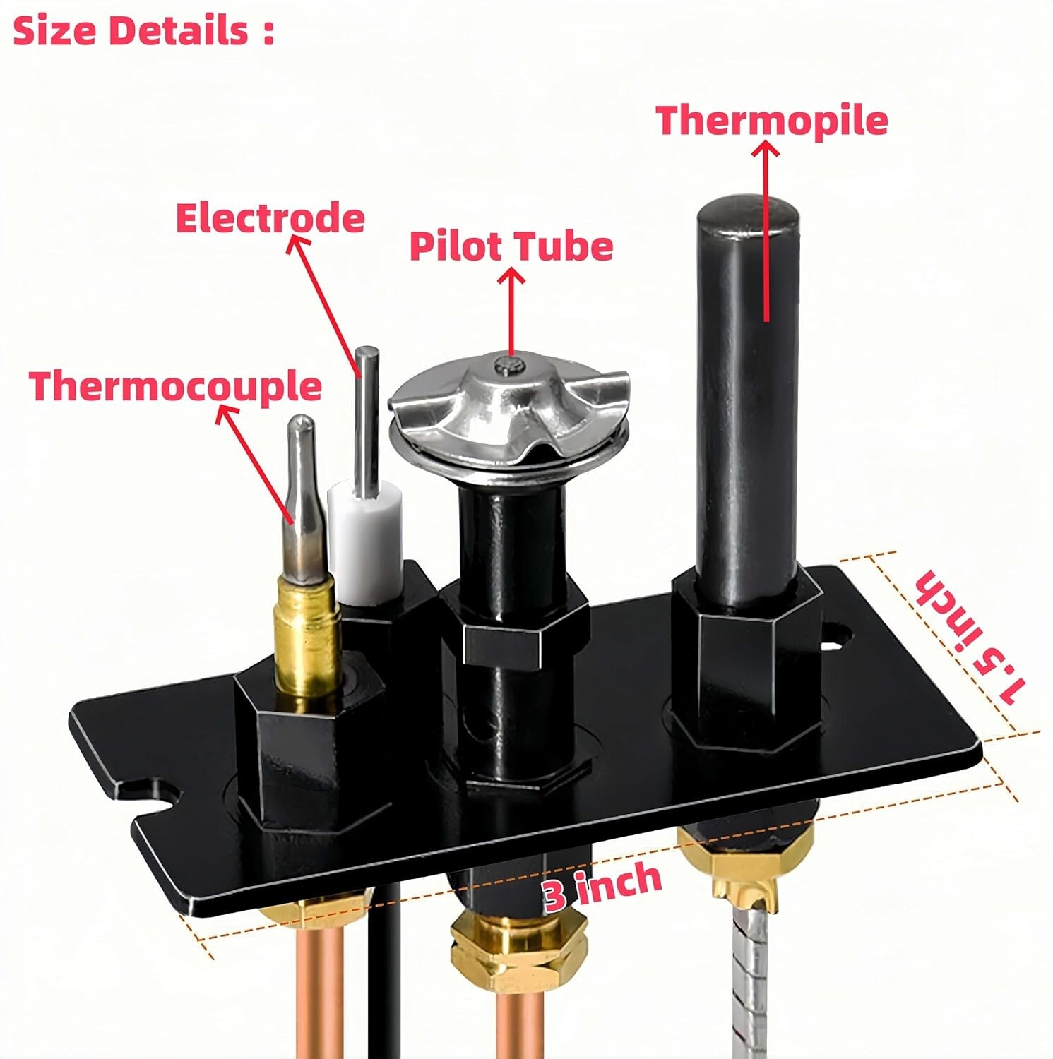 Propane Gas 10002265 3 Way Pilot Assembly for Majestic, Monessen, Temco
