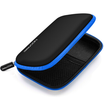 deleyCON Festplattentasche / Case für 2.5 Zoll HDD/SSD - 2 Fächer - Schwarz/Blau