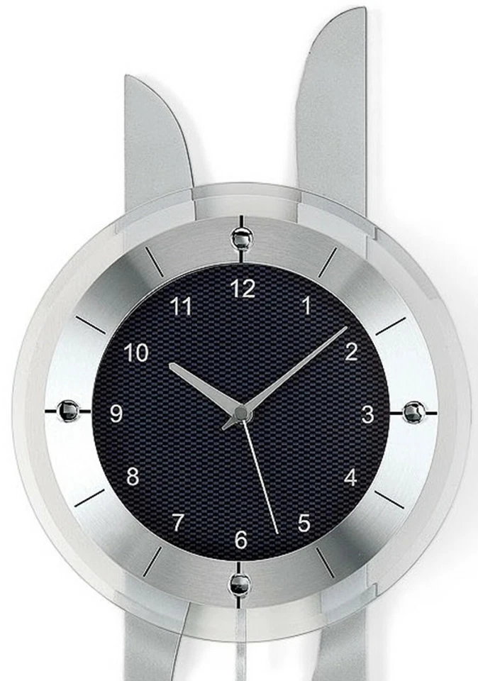 AMS 5243 Wanduhr mit Pendel Funk Funkwanduhr silber Pendeluhr Carbon Optik - Bild 2 von 2