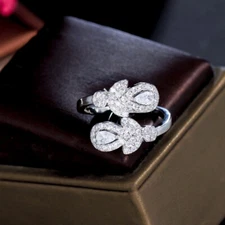 Cubic Zirconia Leaf Drop Open Ring Adjustable Brilliant White Jewelry for Women