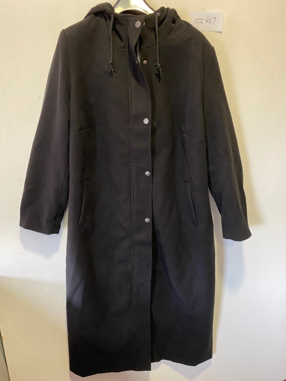 FREEMANS Black Longline Winter Coat with Hood UK 26 Plus Size (ccc407.1)