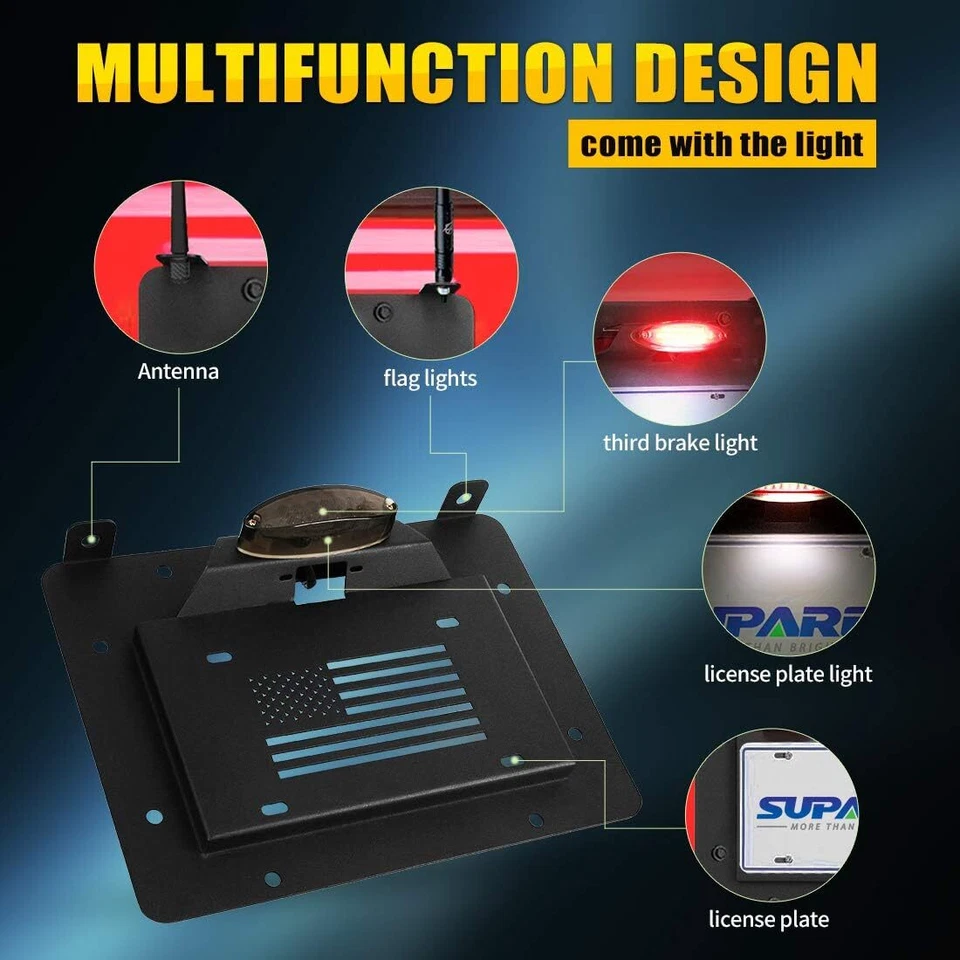 2IN1 Spare Tire Delete License Plate +3rd Brake Light for Jeep Wrangler JK 07-18 - Image 4 of 4