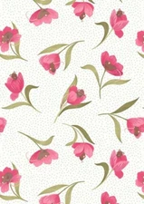 Tulip Fields: Mouse and Tulip on Cream Cotton Fabric 110cm wide (per metre)