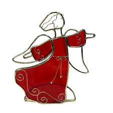 Vintage Red Stained Glass Standing Angel Clear Wings